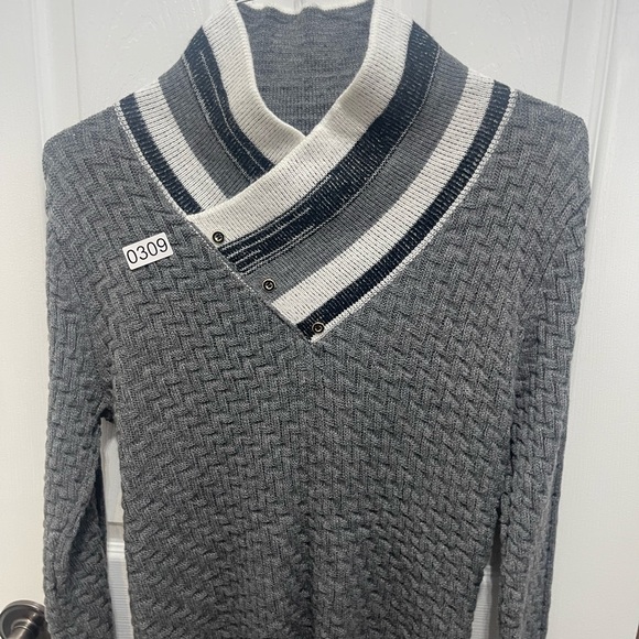 Mock neck turtleneck longsleeve sweater large pullover gray and white - Picture 5 of 9